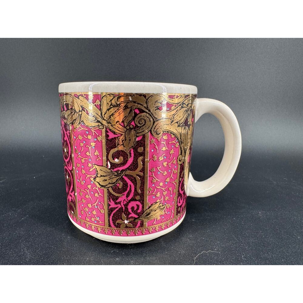 Vintage Michael & Company Mug Pink Gold Baroque Scroll Coffee Cup Korea